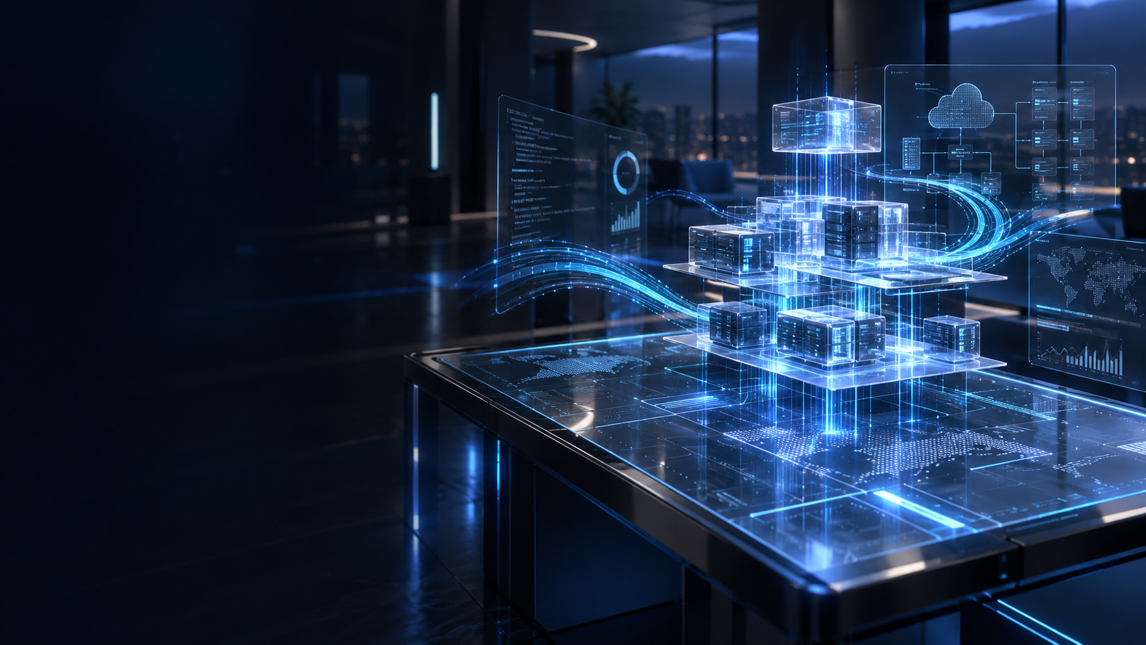 Abstract blue software architecture visualisation